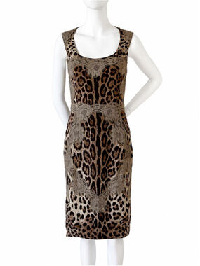 Dolce & Gabbana Leopard Lace Sheath Dress | Silk Lined Midi Designer Made Italy
